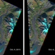 Satellite images show a dramatic drop in the Slims River’s flow. The receding toe of Kaskawulsh Glacier is seen at the bottom. Kluane Lake can be seen at the top of the 2016 image. Water now flows east and then south via the Kaskawulsh River. (Image: ESA)